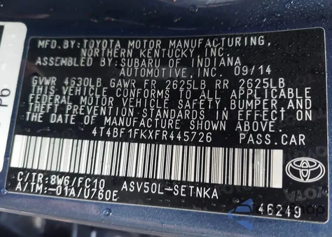 2015 Toyota Camry Le z USA, uszkodzony, nr VIN 4T4BF1FKXFR445726